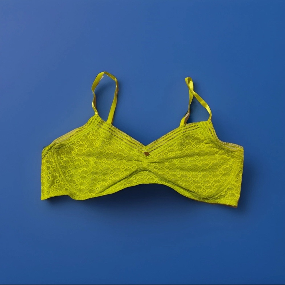 Sofia Intimates Bra Womens Large Bralette Neon Yellow Lace
